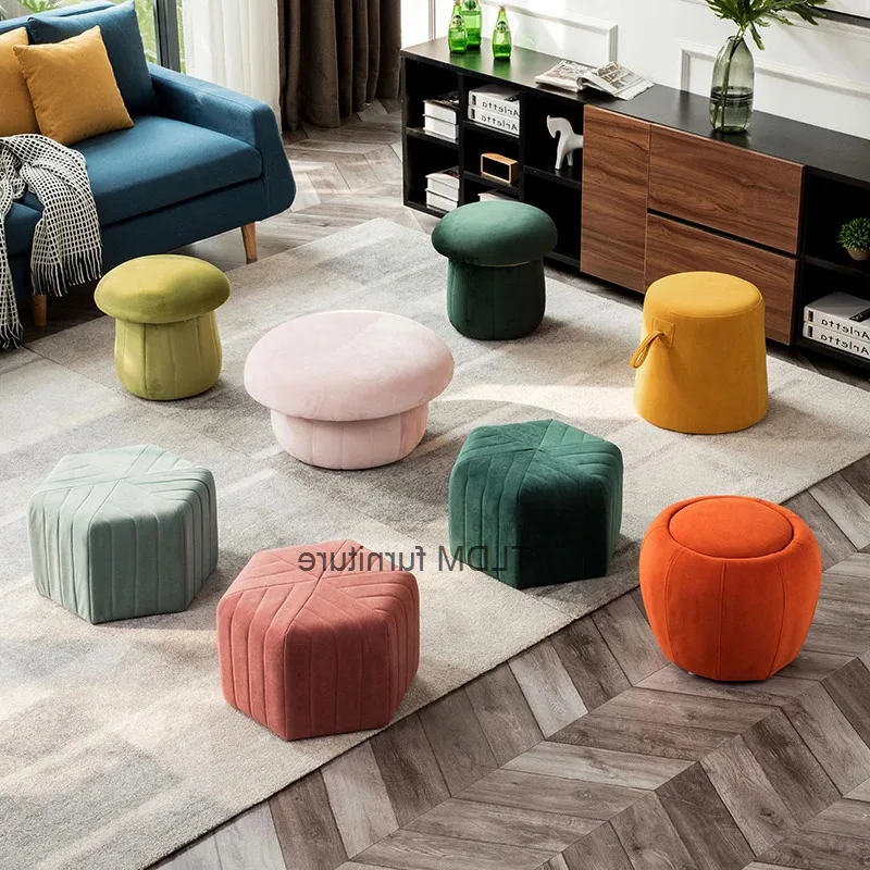 Minimalism Low Round Macaron Stool Home Shoes Stool Creative Color Children's Stool Geometric Nordic Shape Mushroom Stool