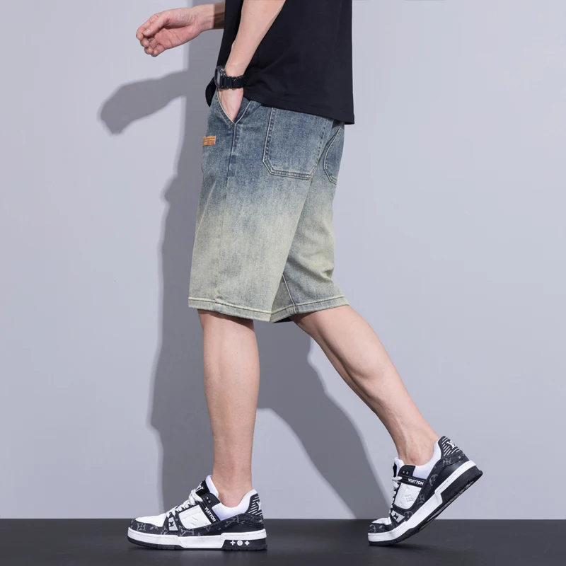 Summer Thin Men\'s Loose Denim Shorts Blue Elastic Straight-leg Fashionable Versatile Casual Jeans Shorts Male Classic Style