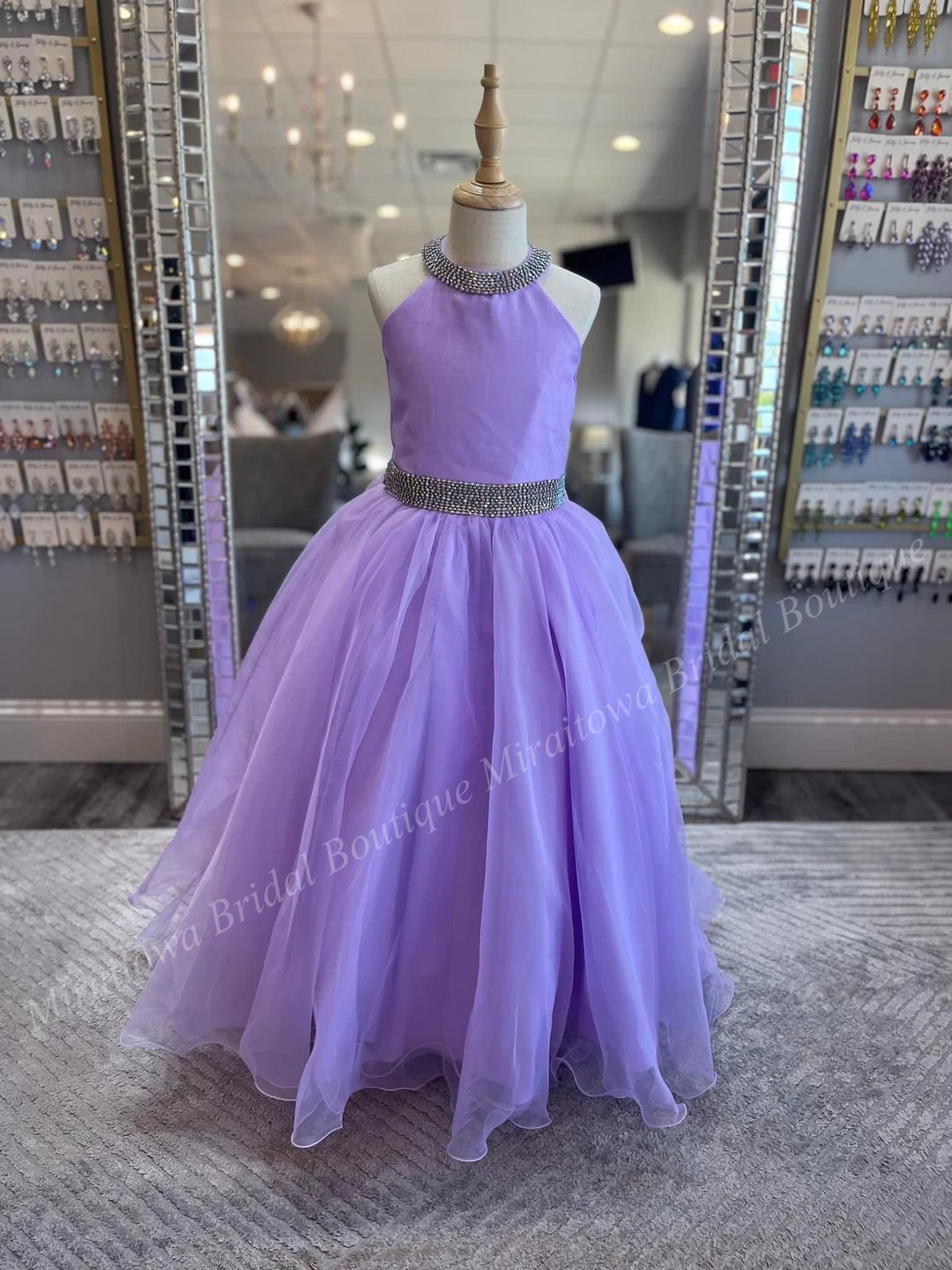 Vestido lila para desfile de niña, vestido de fiesta de cóctel Formal de cumpleaños con cuello Halter de cristal, corte en A, para adolescentes y jóvenes