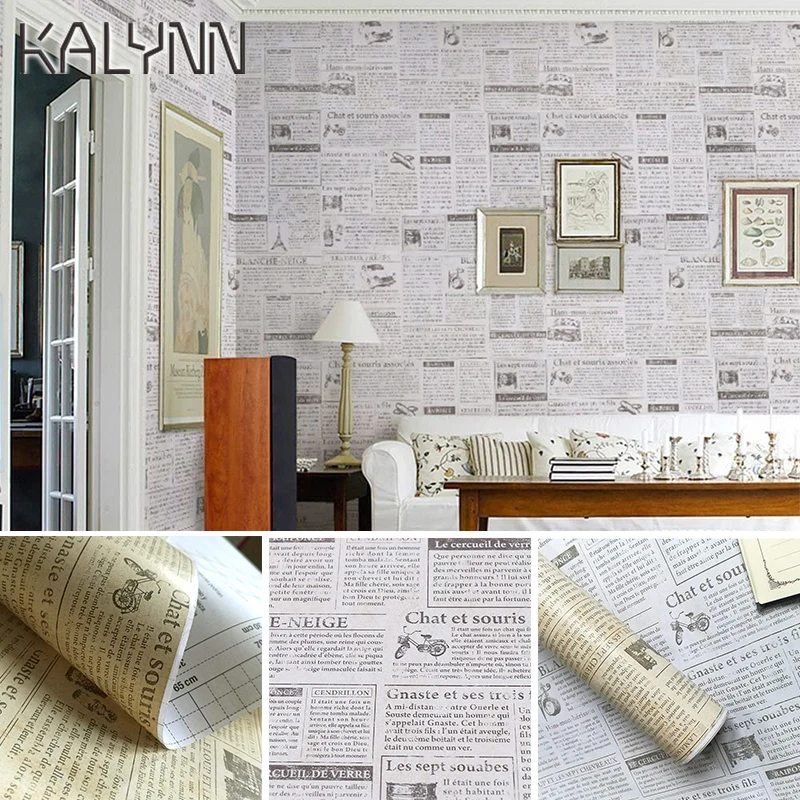 DIY Stickers 10m*45cm Old Newspaper Self Adhesive Wallpaper for Countertops Cabinets Wall Decorative Furniture PVC Contact Paper