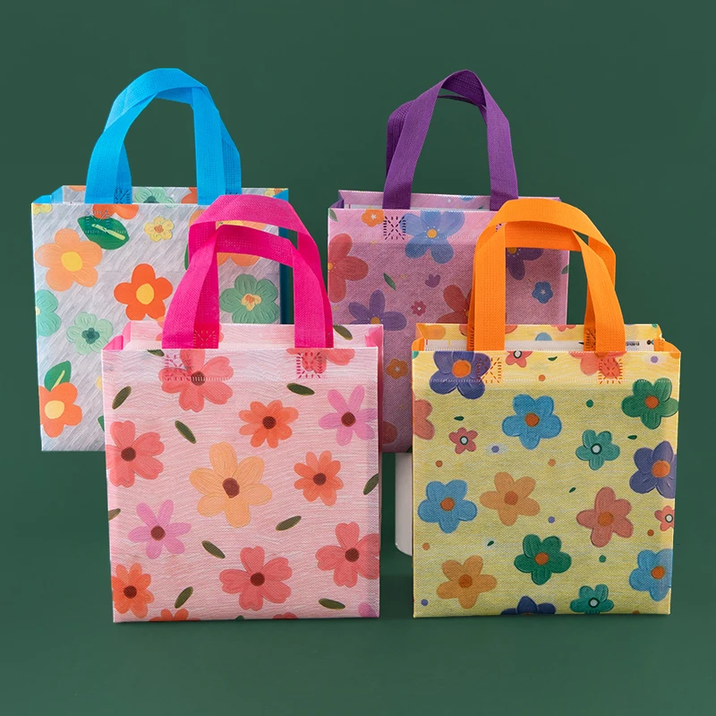 StoBag, Floral Print Reusable Non-Woven Tote Bags for Spring, Birthday Parties, and Everyday Celebrations, Packing Candy Goodie