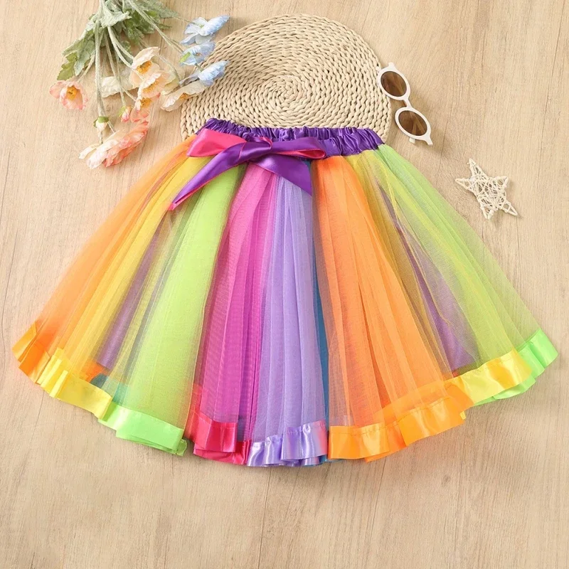 Ballet Dane Performance Skirt Colorful Kid's Gauze Tutu Skirt Kid  Party Versatile Princess Dress Stage Costume Outfit