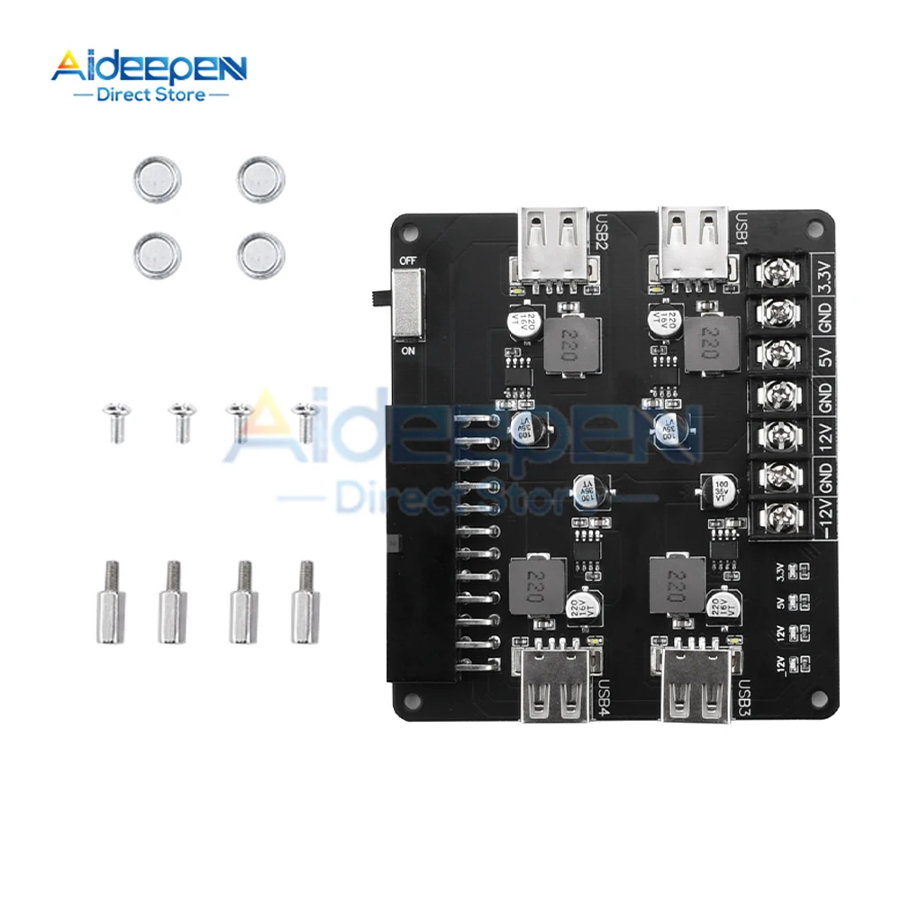 24 Pins 4 Usb Atx Voeding Breakout Board En Acryl Case Kit Module Adapter Power Connector Ondersteuning 12V 5V 3.3V