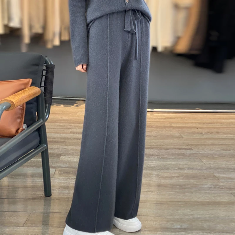 100% wool pants women\'s sewing knitted winter wide-leg pants thick Maillard gaiden cashmere pants women wear outside.