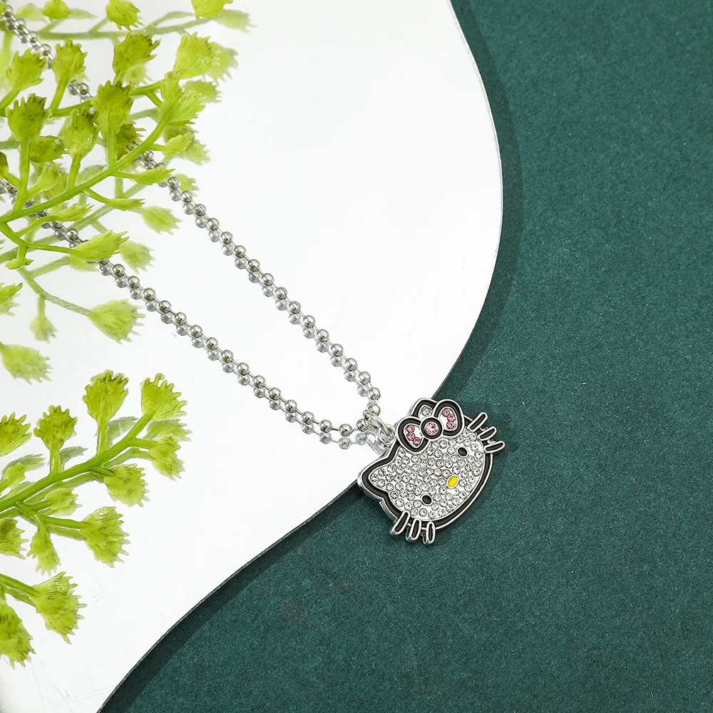 Y2k Sanrio Hello Kitty Clavicle Necklace Alloy Crystals Female Charms Rhinestone Pendant Jewelry Women Girl Gift