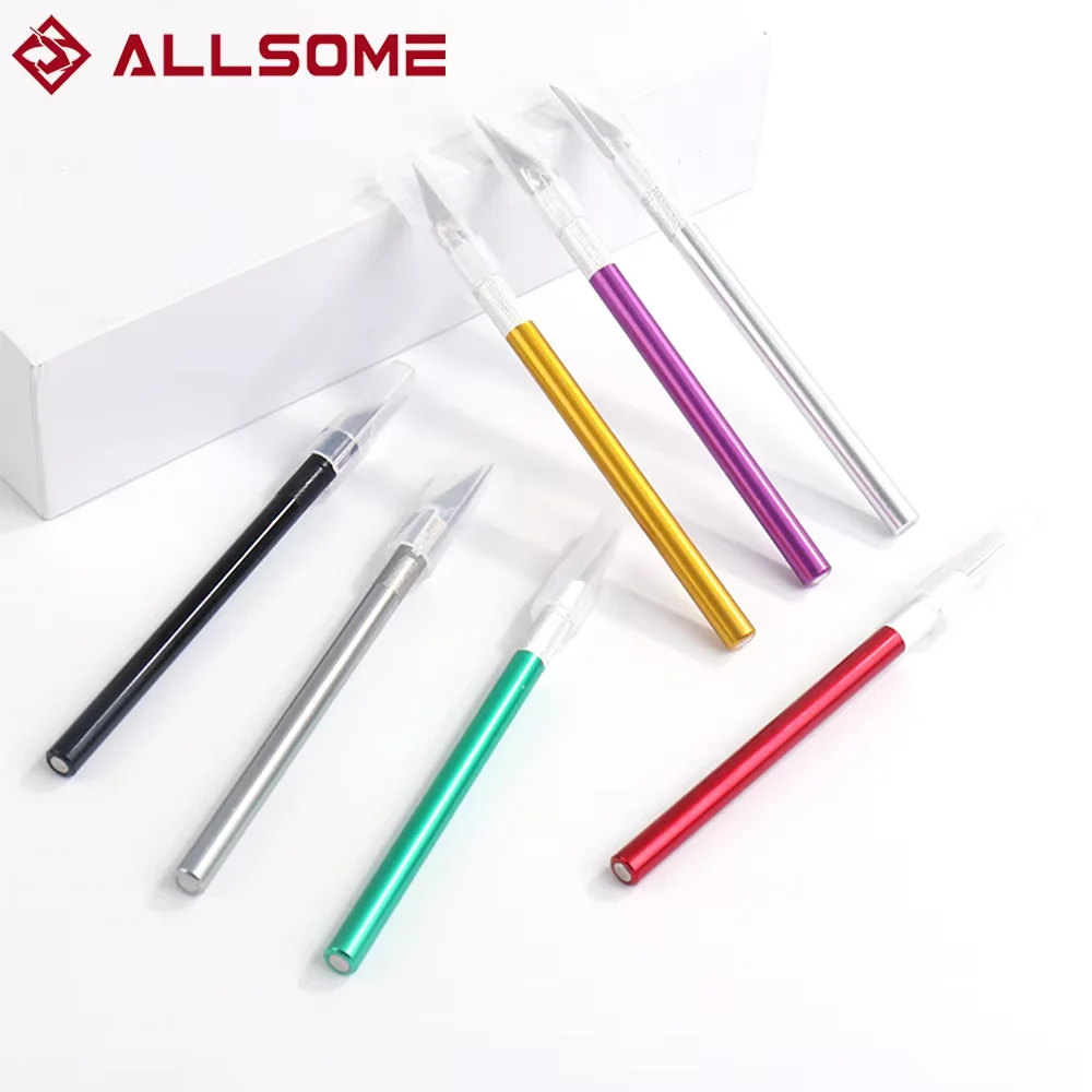 

ALLSOME 1Set 6 Blades Engraving Craft knives Non-slip Metal Scalpel Hand Tool Set Cutter Carving Multi Knife Repairing Tools