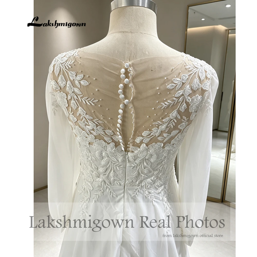 Lakshmigown Puffy Boho Langarm-Hochzeitskleider 2027 Echte Fotos Neu in Civil Perlen Spitze Strand-Brautkleider Maßanfertigung – Detail 9
