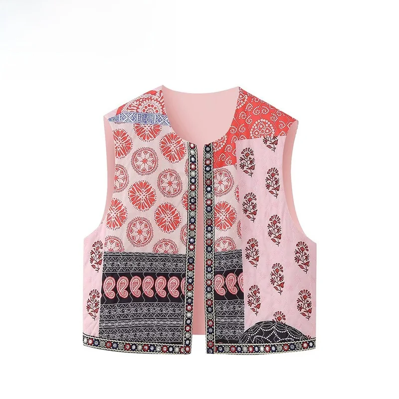Fashionable Casual Women's Vest Jacket Short Style Polyester Material Geometric Pattern Personality Feature Quality Assurance