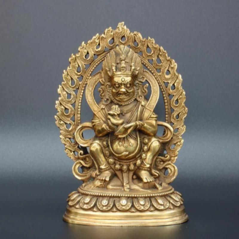 Antique Copper Mahakala Wealth God Statue - Esoteric Buddhist Home Decor, Oriental Protection & Fortune Display Feng Shui Craft