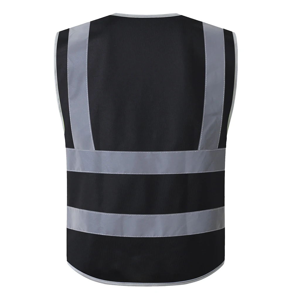 High visibility Black Safety Vest Reflective with Pockets and Zipper Construction Worker Reflective Vest Jacket