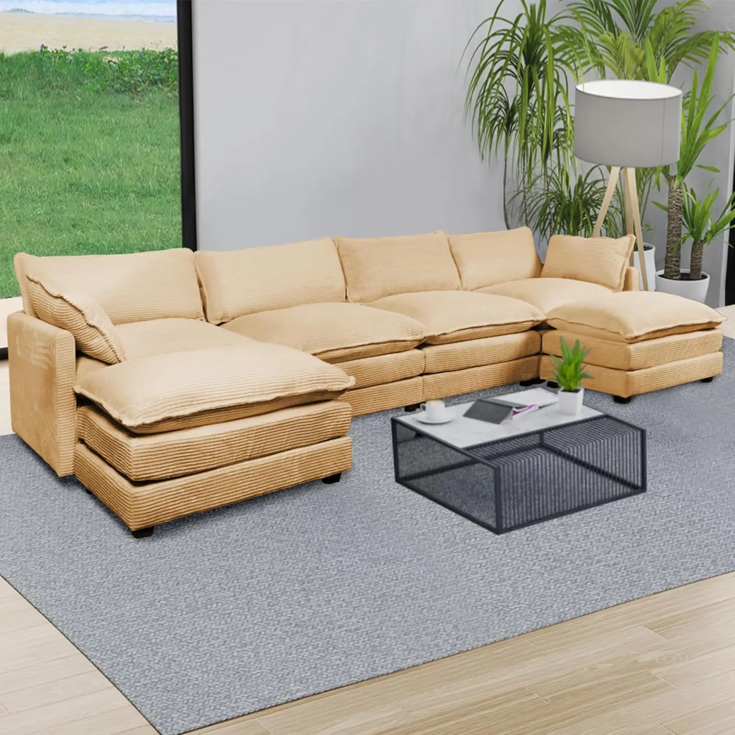 

Oversized Modular Sectional Couch with 2 Ottomans, Wide Corduroy Sectional Sofa, Modern Couch with Convertible Chaise