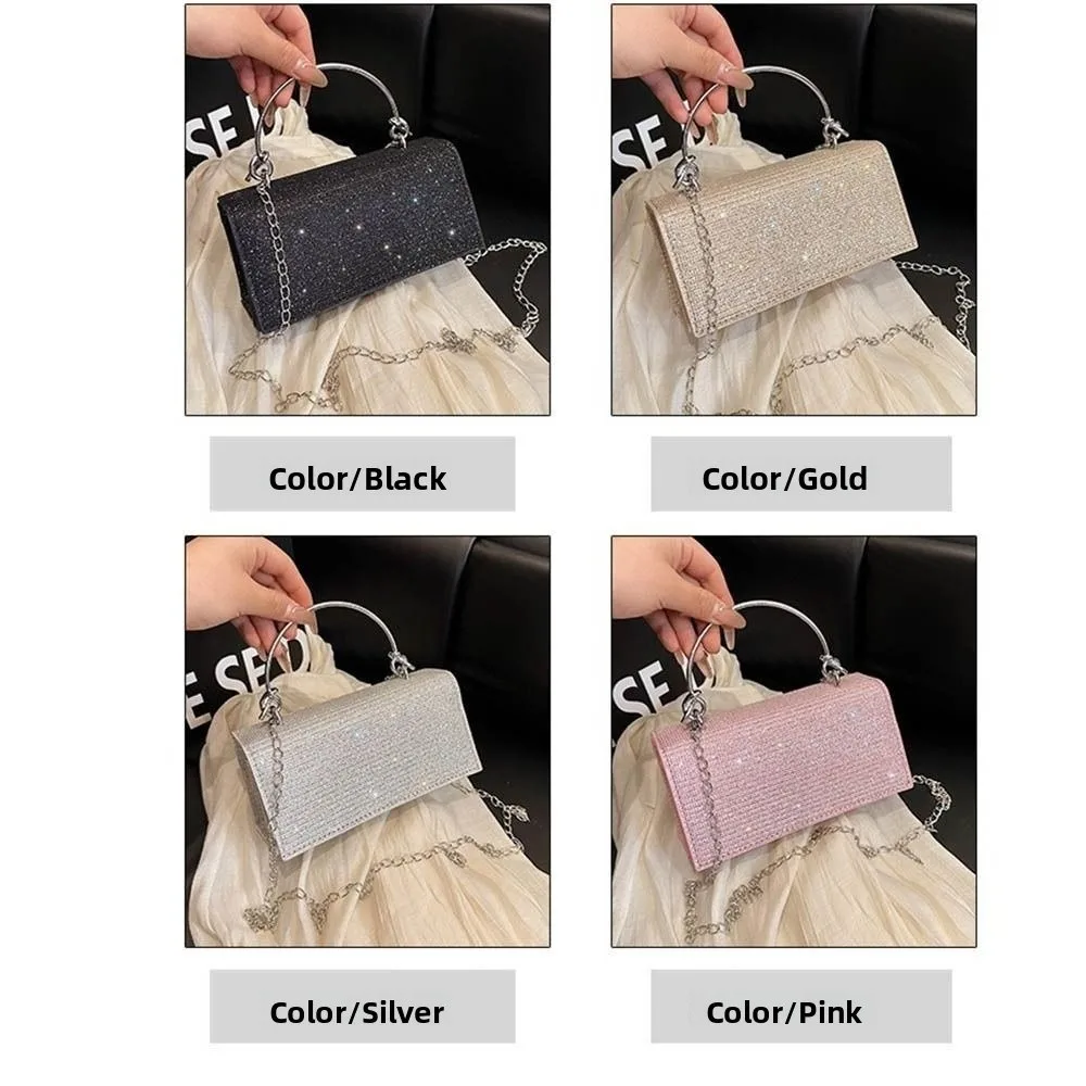 Elegante pochette da donna Borsa da banchetto da sera con manico superiore in metallo alla moda con borsa a tracolla lucida a catena per festa di nozze