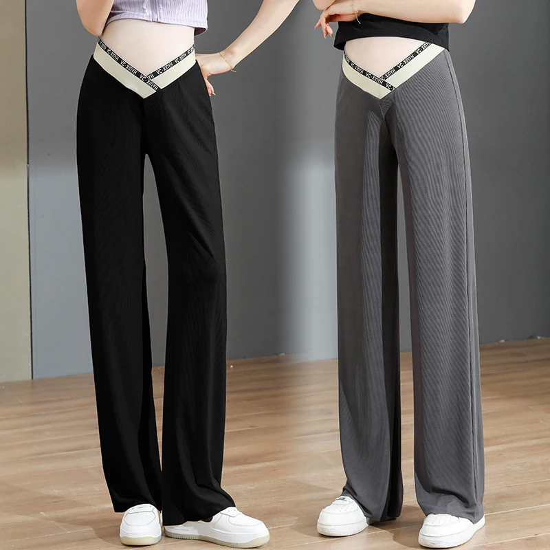 Maternity Clothes For Pregnant Women Pants Summer Thin Ice Silk Low Waist Slim Drapey Fashion Casual Wide-leg Pregnancy Trousers