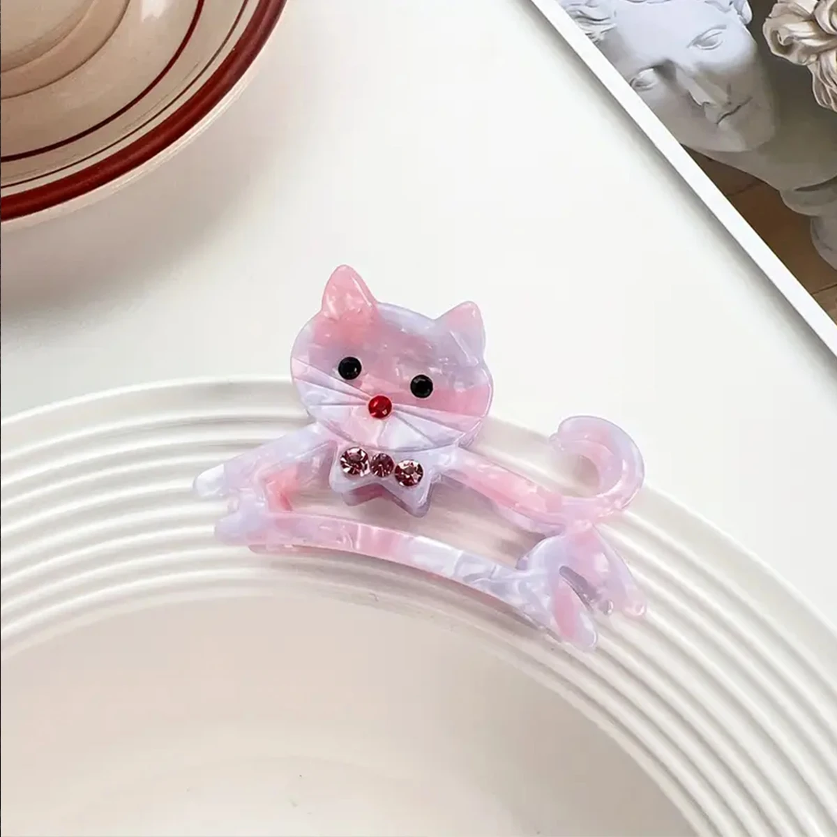 1pc Korean cute Kitten Point drill acetic acid grab girl sweet side medium half a ponytail nappy little hair clip view 4