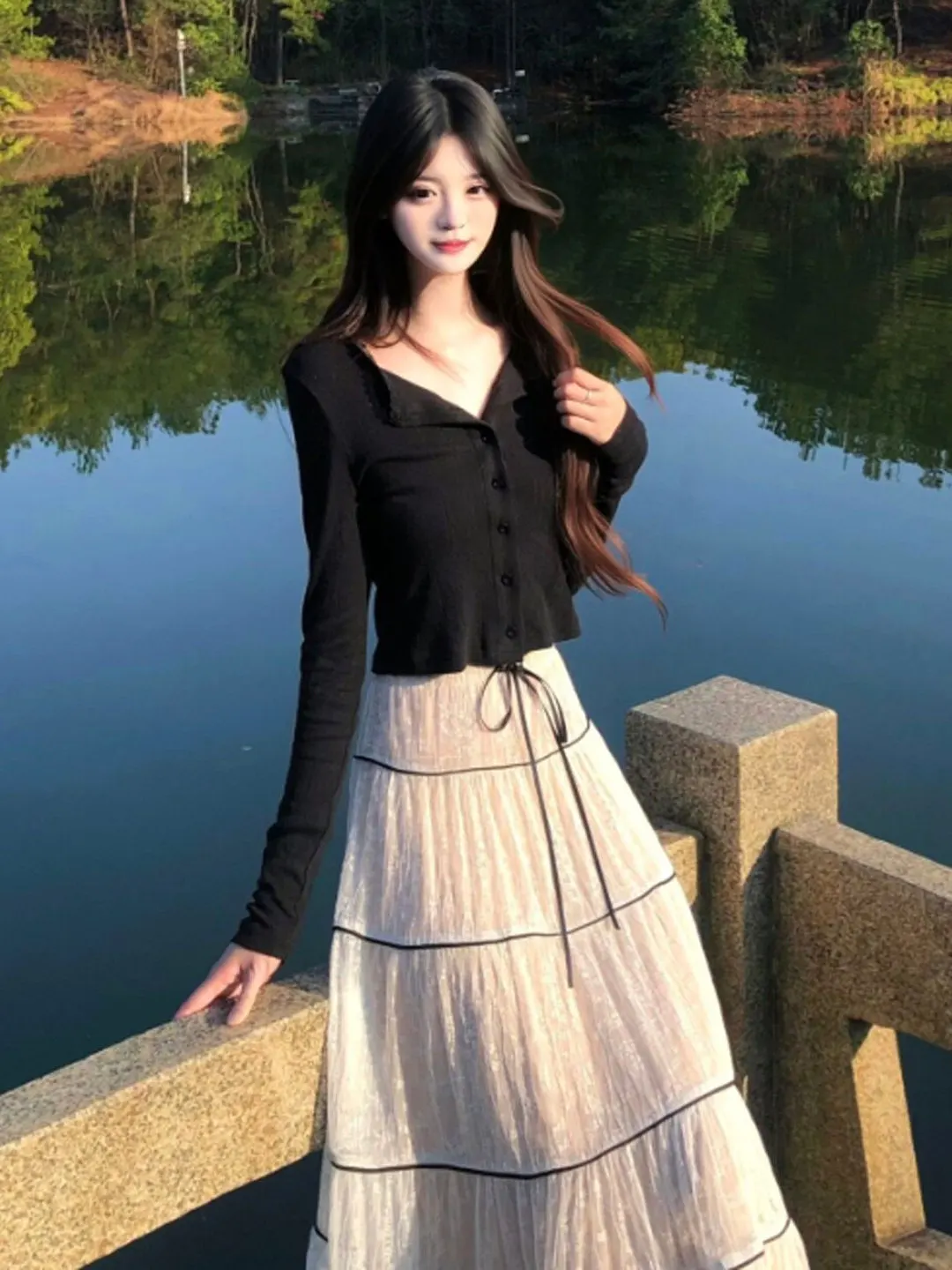 

Ele Gentle Sle Two-Piece Set Spring Faion Outerwear Long Sve Comfortable round Ne Button Closure Pure Color