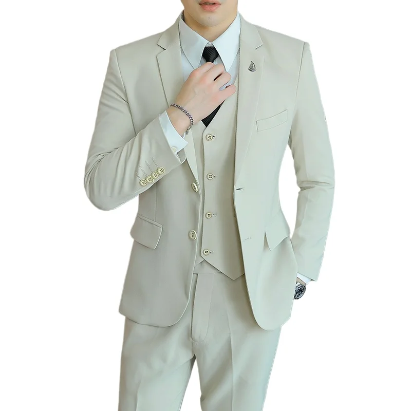 Men Suit Set (blazer+ Vest +pants) Fashion Business Casual Hosts A Solid Color Slim-fit Gentleman\'s Wedding Suit Plus Size M-7XL