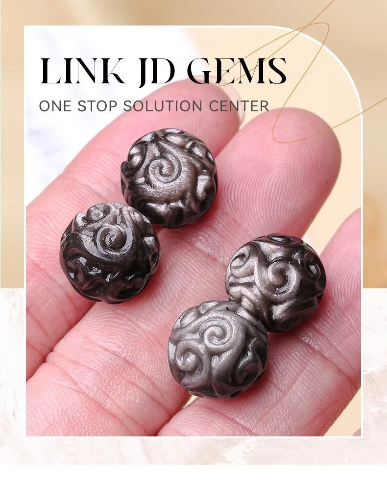 1 pc natürliche Silber Obsidian Blume gemustert Perle fit Anhänger Charms für Schmuck machen DIY Armband Halskette Zubehör – Detail 1