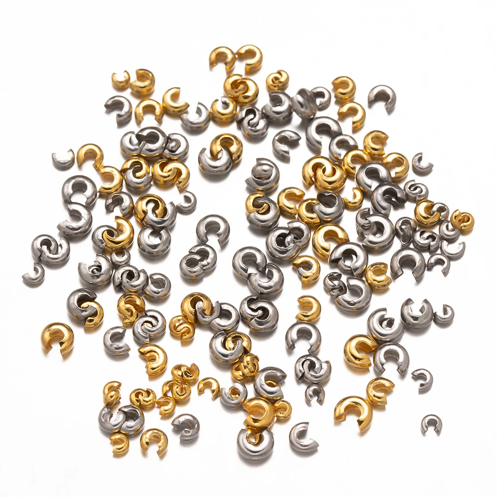 50pcs/lot Stainless Steel Round Covers Crimp End Beads 3 4 5 mm Stopper Spacer Beads For DIY Jewelry Making Findings Supplies