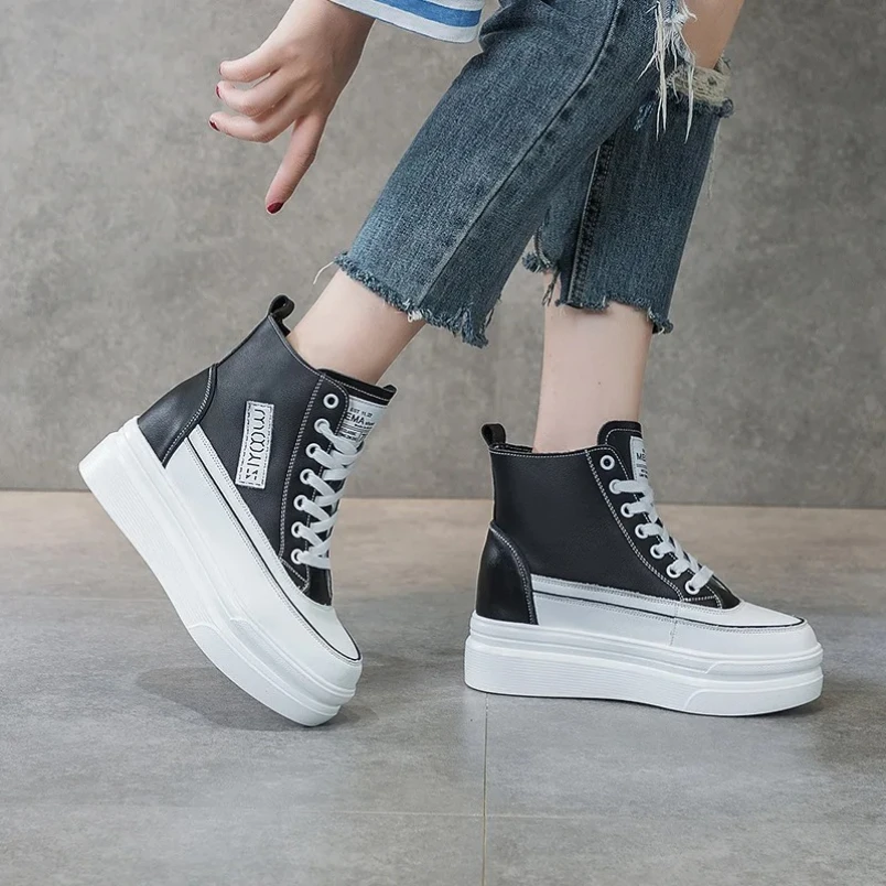 

Высокие кроссовки из натуральной кожи 2025 года для женщин, кроссовки на платформе, женская осенняя обувь, женские туфли на плоской подошве, спортивный теннис