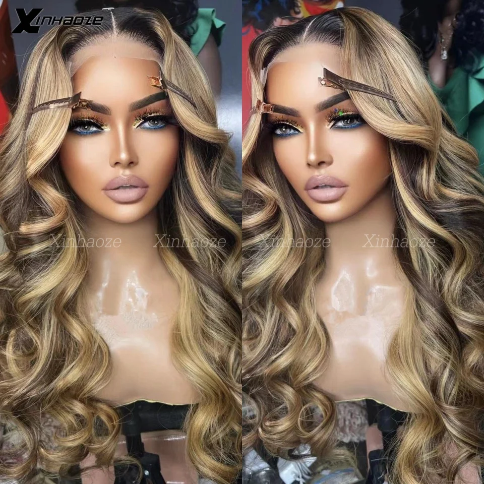 

Brown Blonde #4/27 Highlight Balayaga Glueless 13x4 Silk Top Human Hair Wigs Bleached Knots Wavy 360/Full Lace Human Hair Wigs
