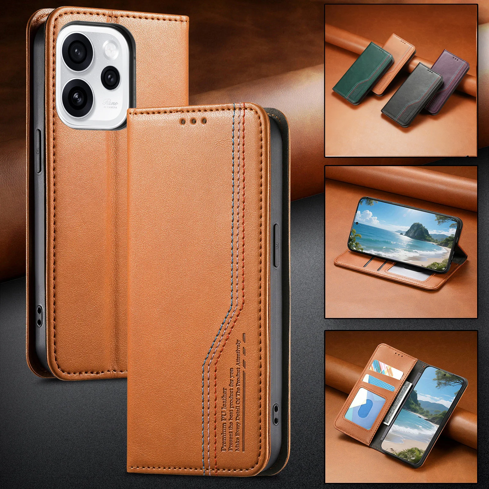 Wallet Leather Flip Case for Samsung Galaxy S26 S25 S24 S23 S22 S21 S20 Ultra Plus FE Edge, Card Holder, Magnetic Closure