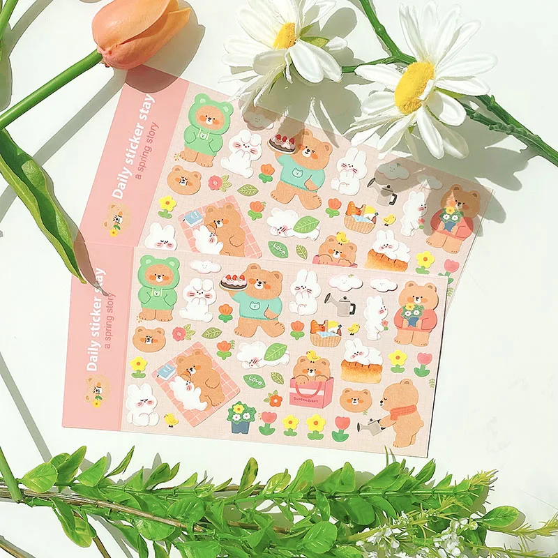 Korean Import Original BONITO Kawaii Rabbit Bear Spring Date Paper Stickers Scrapbooking Diy Journal Stationery Sticker Gift