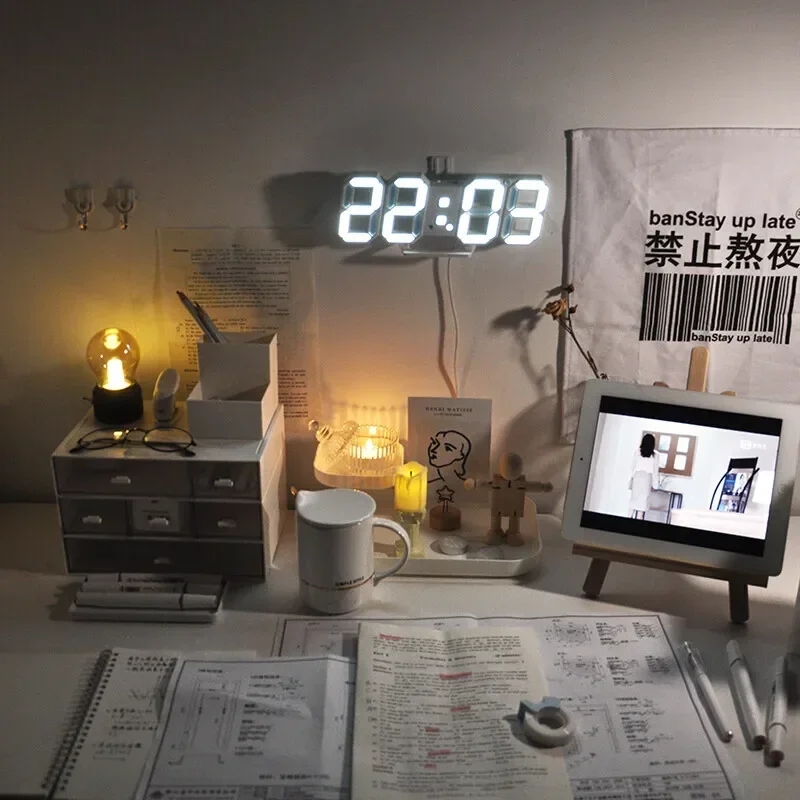 3D LED Digital Clock wall deco Glowing Night Mode Adjustable Electronic Table Clock Wall Clock decoration living room LED Clock