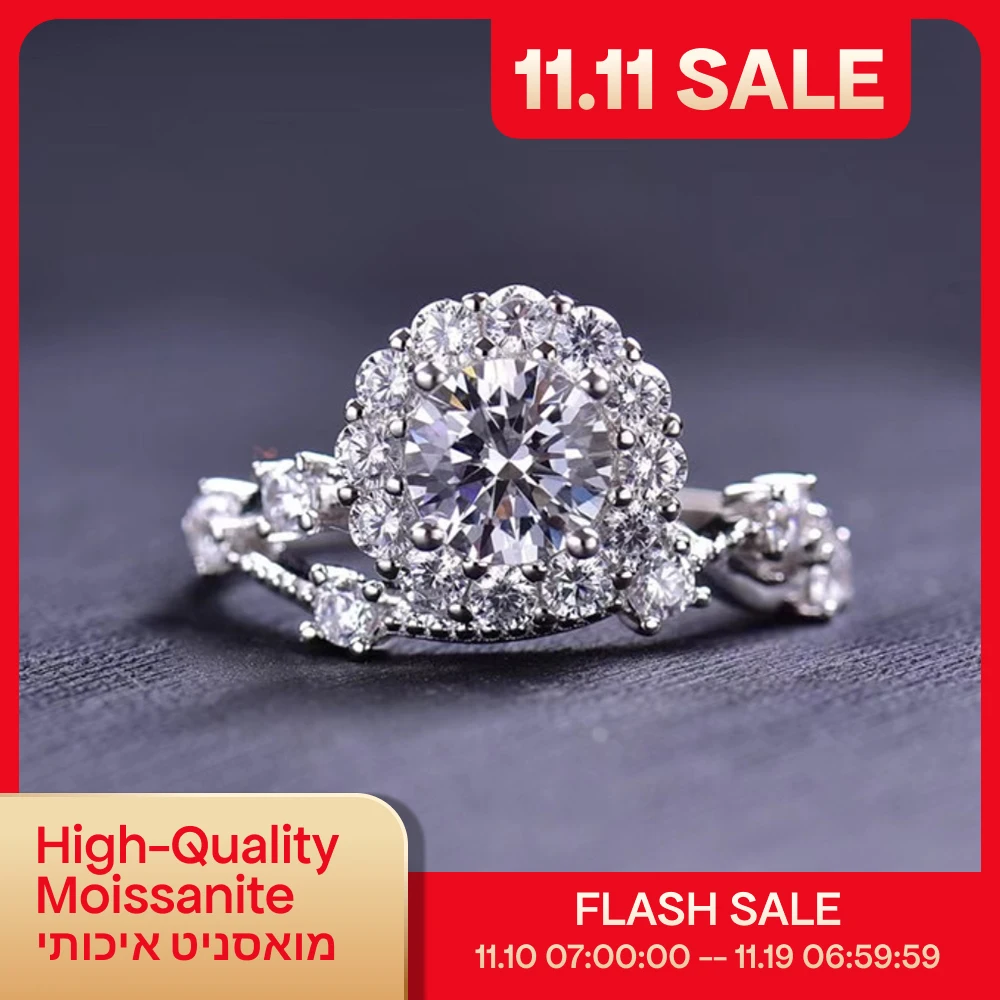 

Кольцо Sweetrain 0,5 карата 1 карат с муассанитом и сертифицированным стерлингового серебра 925 пробы, сверкающее свадебное лабораторное кольцо с бриллиантом для женщин, покрытие 18 карат