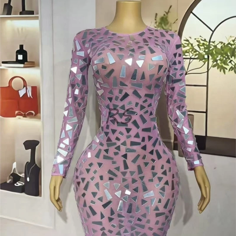 Modisches Outfit für die tägliche Geburtstagsfeier für Frauen, sexy silberne Spiegel, Anbau, Netz-Pailletten, Bühnenkleidung für Sänger
