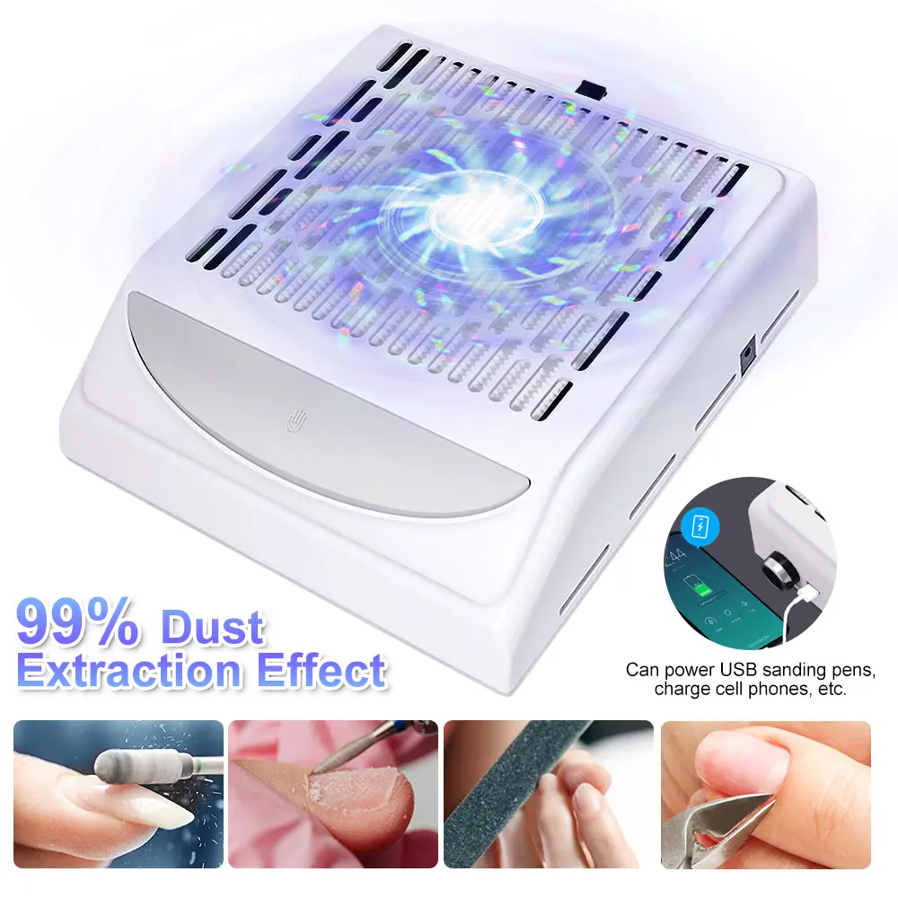 100W Powerful Nail Dust Collector Absorber for Manicure Low Noise Professional Nail Vacuum Cleaner Dust Extractor for Acrylic