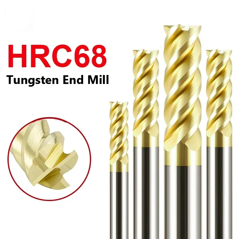 

HRC70 Carbide End Mill 1 2 4 5 6 8 10 12 4Flutes Milling Cutter Tungsten Cutting Tool CNC Metal Steel Key Face Square Router Bit