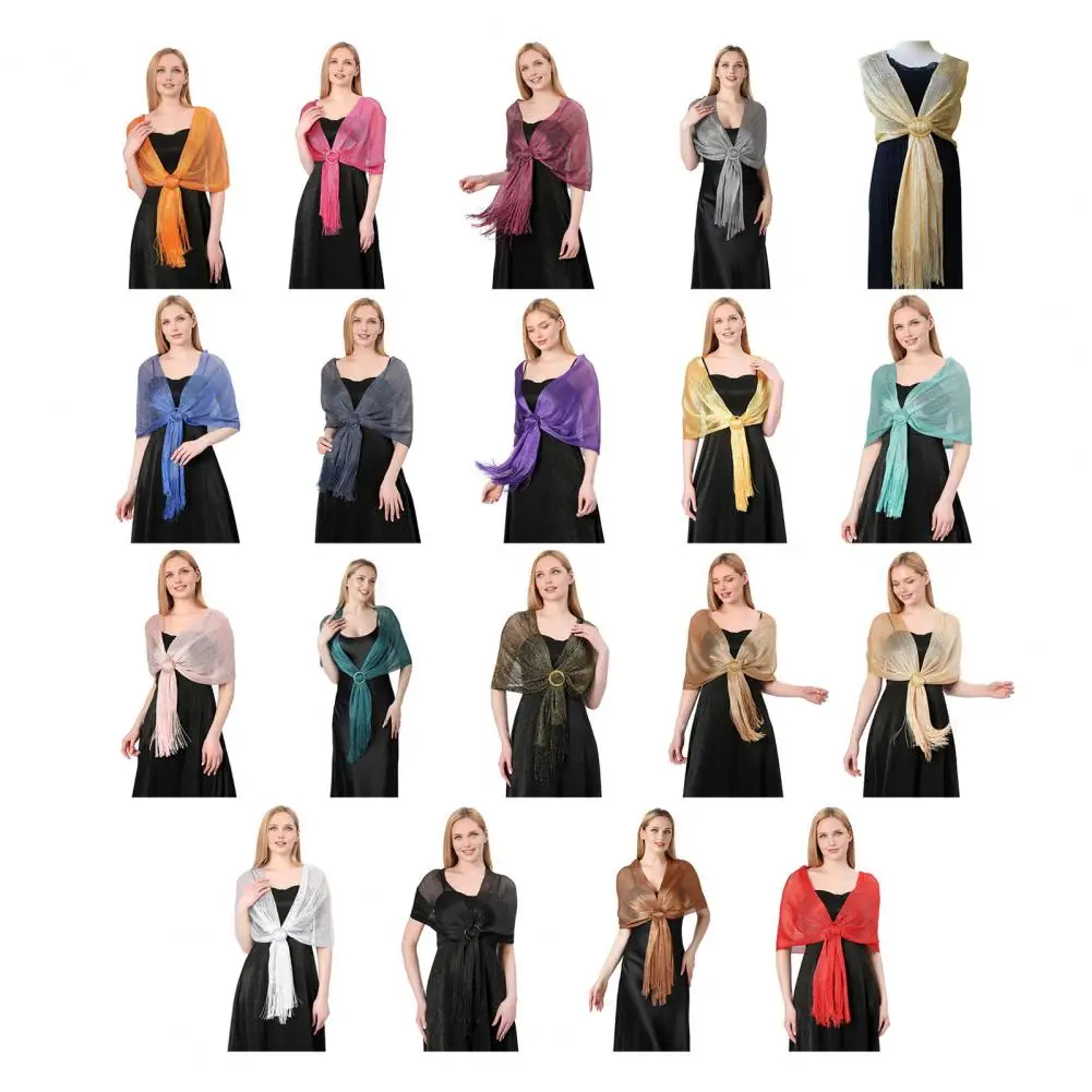 Элегантный шарф с кисточками из золотой нити, шаль для женщин, роскошные блестящие серебряные шарфы, женские модные простые вечерние шали