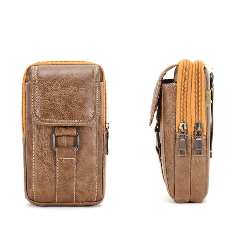 Vintage-Stil PU-Leder Hüfttasche Wasserdichte Mehrschichtige Handytasche mit Hüftgurt Brusttasche für Outdoor-Aktivitäten – Detail 8
