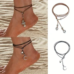 Bohemian style peach heart star tassel alloy pendant woven pull-out women's foot rope