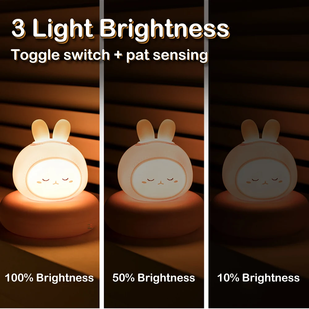 LED night lights for Children bedroom cute animal pig rabbit lamp Touch Sensor Dimmable child Holiday Gift USB Rechargeable