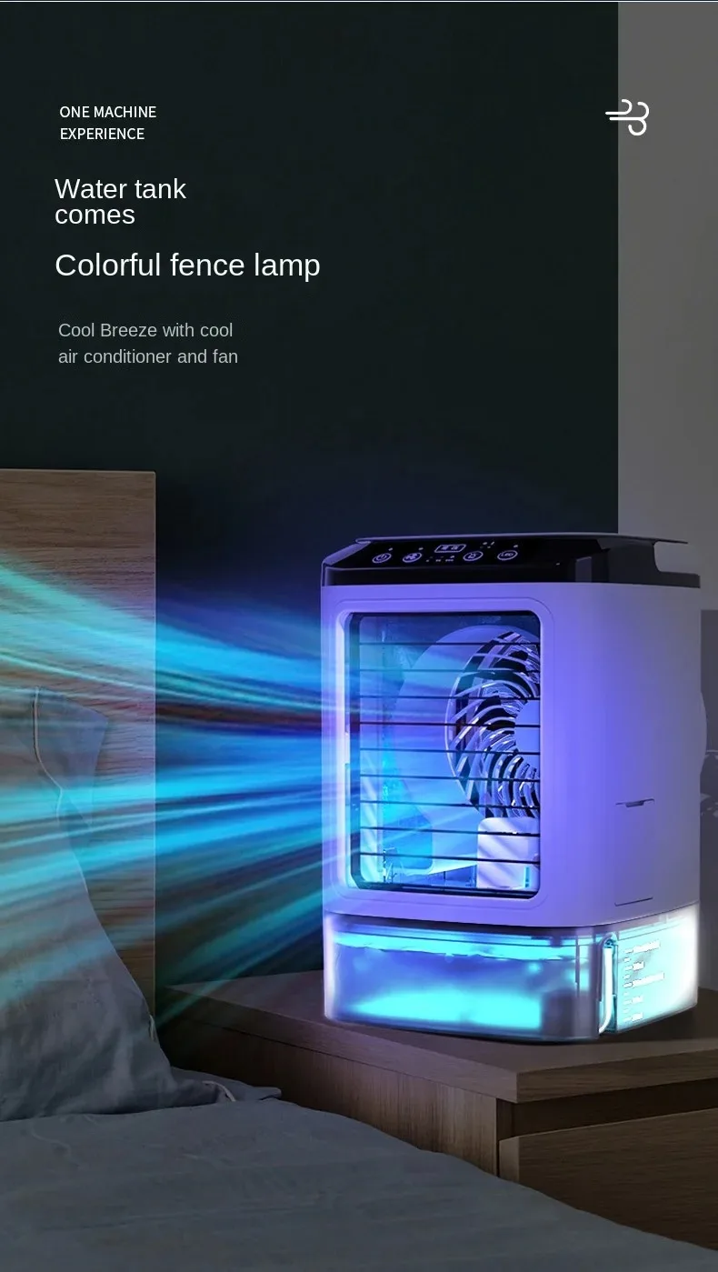 Aire Acondicionado Portátil para el Hogar, Ventilador de Escritorio con Doble Atomización Ultrasónica, 3 Velocidades, co