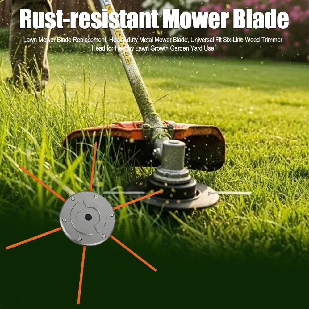 Rust-resistant Mower Blade Heavy-duty Lawn Mower Blade Replacement Universal Fit Six-line Weed Trimmer Head Solid Metal Garden