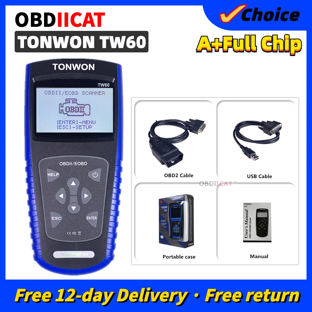 

Newest TONWON TW60 full OBDII/EOBD Diagnostic Works On Most OBDII Compliant USA Vehicle OBD2 Scanner Tool Since 1996