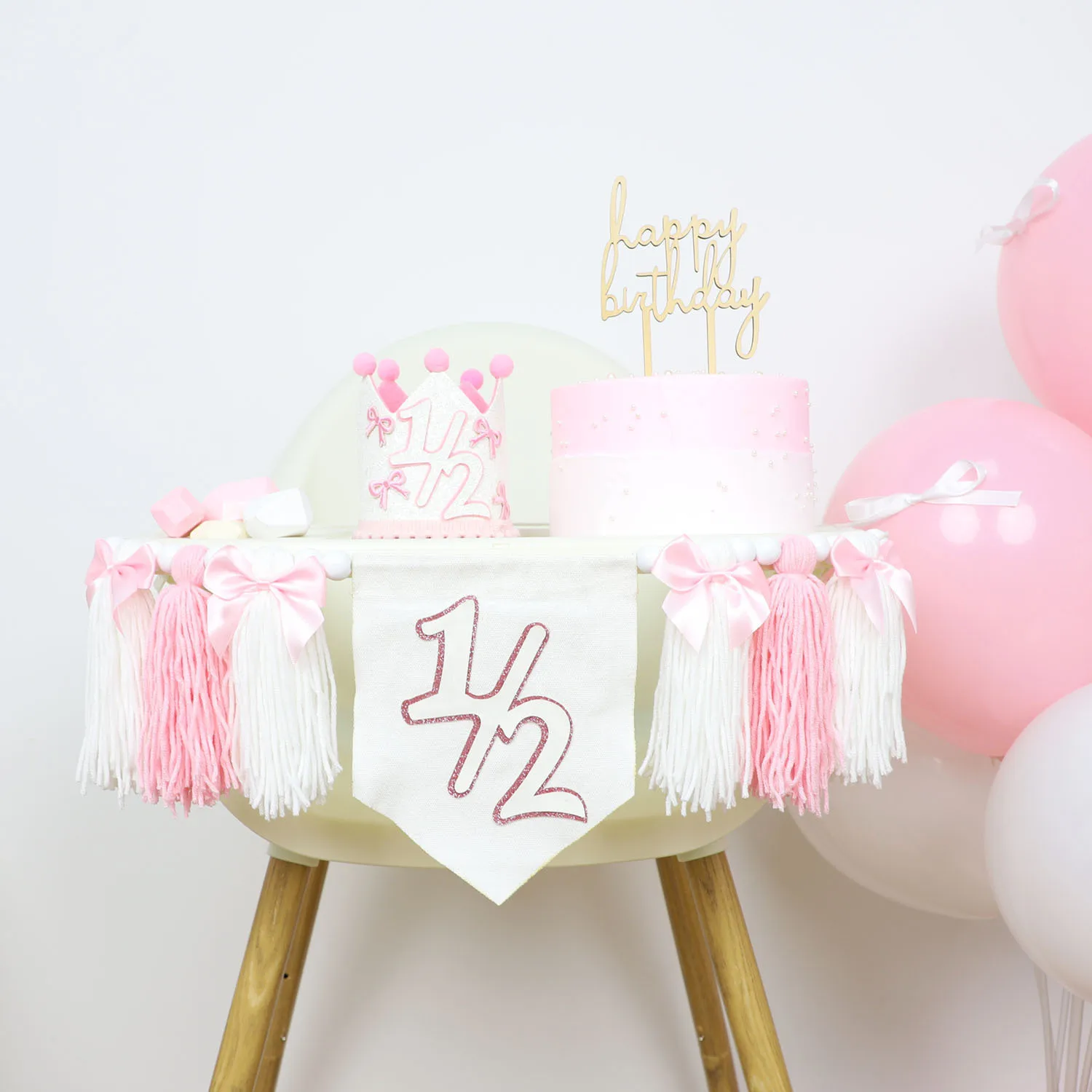 

1/2 Birthday Party Decorations, 1st Birthday High Chair Banner, Birthday Crown Hat, 6 Months Birthday Butterfly Decorations