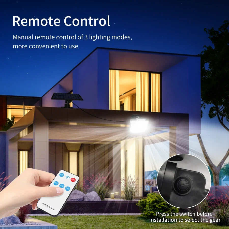228LEDs Outdoor Solar Lights LED Spotlight Sunlight Powered Wall Lamp Motion Sensor Remote Control Garden Yard Street Lighting