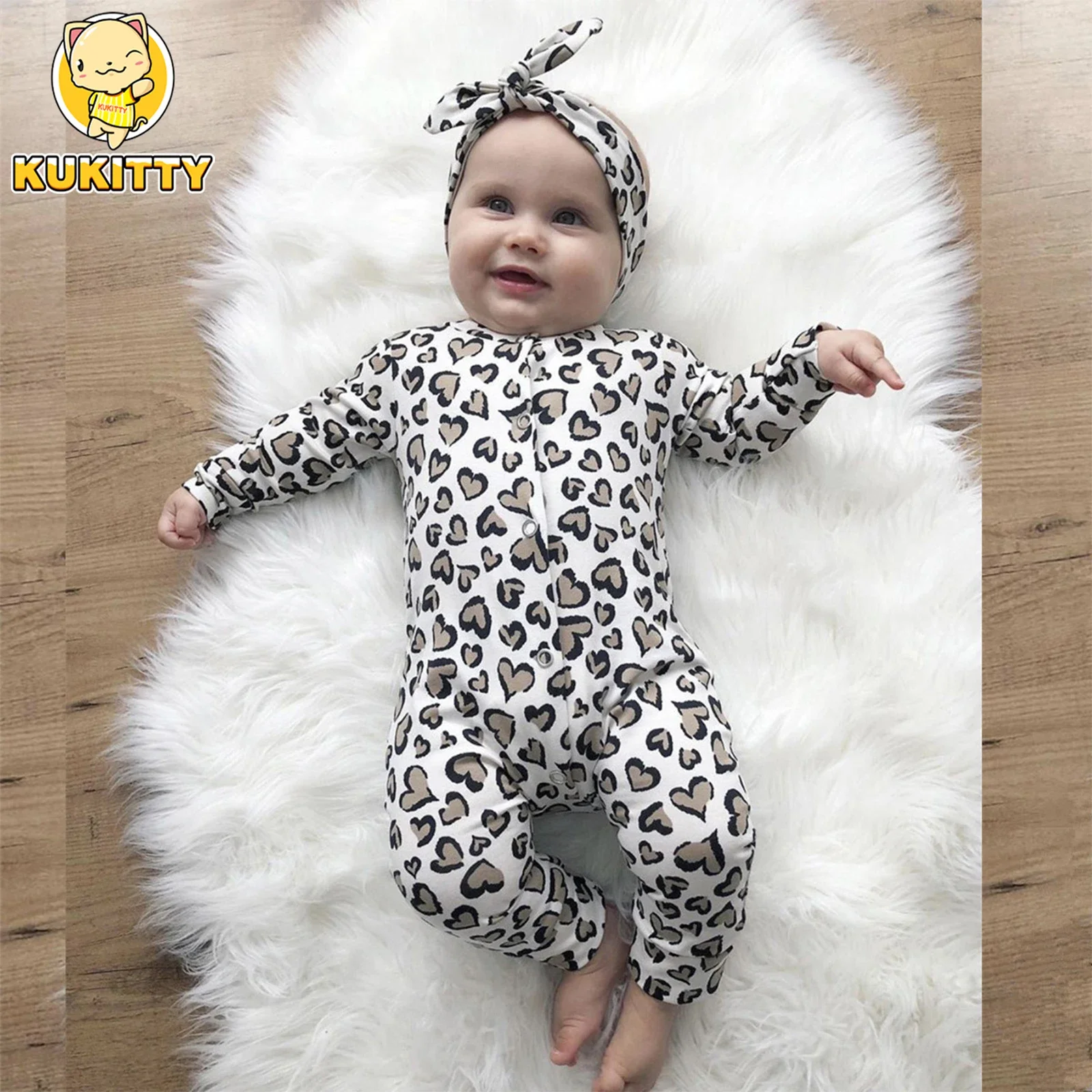 

Newborn Girls Hearts Print Romper & Headband Set - Cotton Jumpsuit Infant Clothing - Adorable Baby Outfit