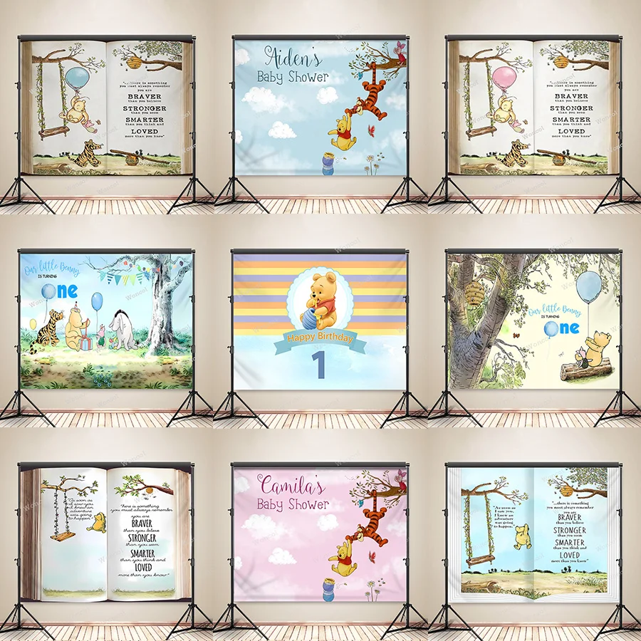 Pooh Storybook Backdrop Eeyore Tigger Piglet Pooh Baby Shower Backdrop Custom Winnie The Pooh Birthday Banner Poster Decor Props