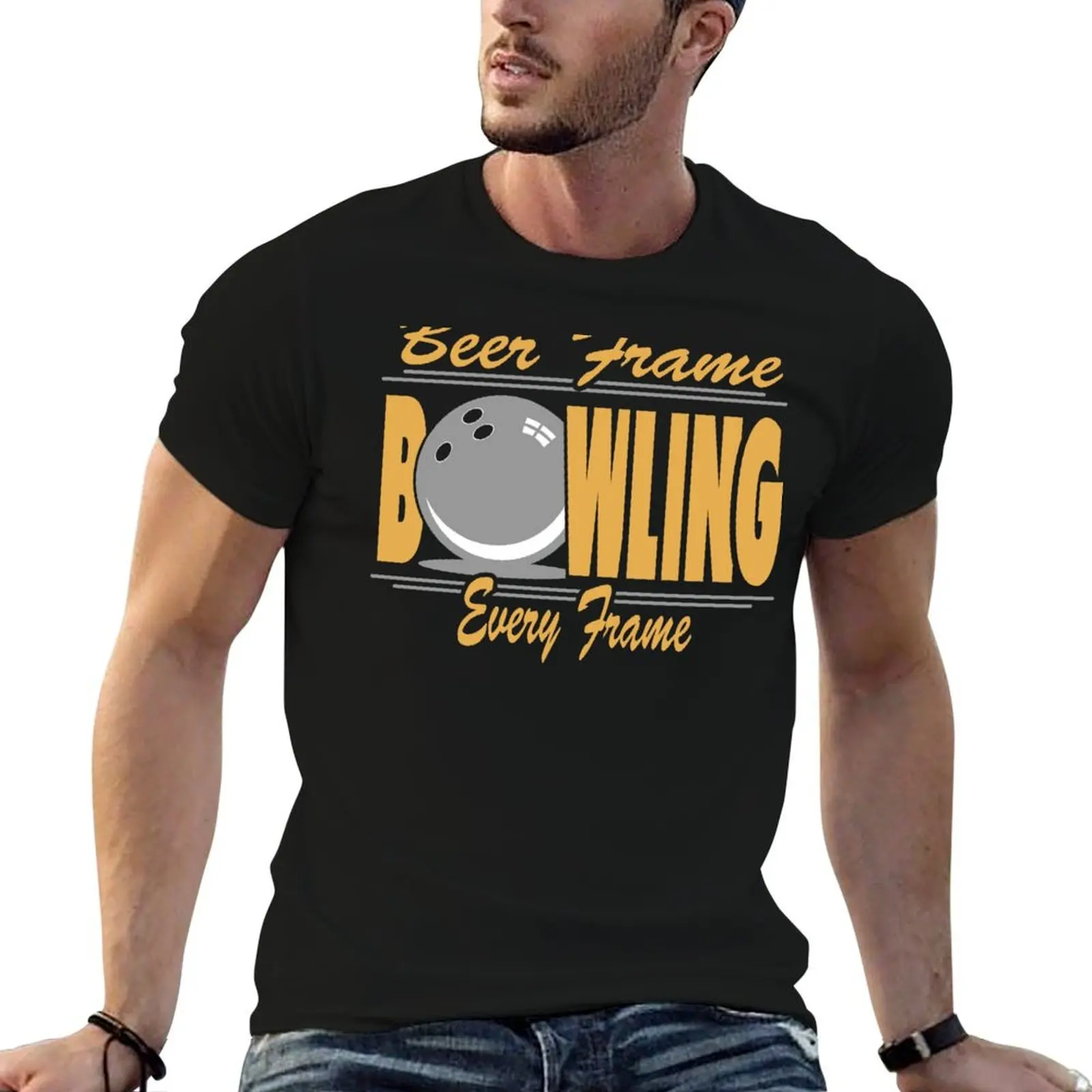 Beer Frame Every Frame Bowling T-Shirt Daily Casual Short Sleeve Tee Shirt