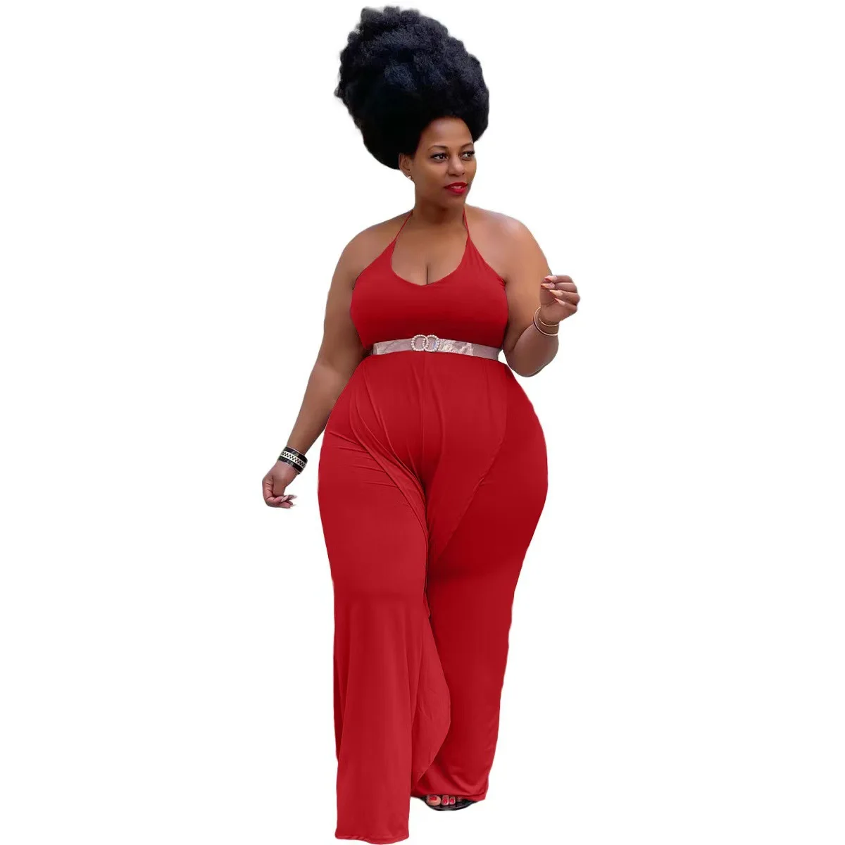 SOMO Plus Size Solid Color Sexy Halter Jumpsuits Women Clubwear Backless Bandage Rompers Without Sashes Wholesale Dropshipping