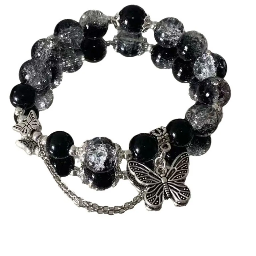 Fashion Beaded Bracelet Black Color Butterfly Pendant Women's Trends Party Jewelry Accessories Gifts