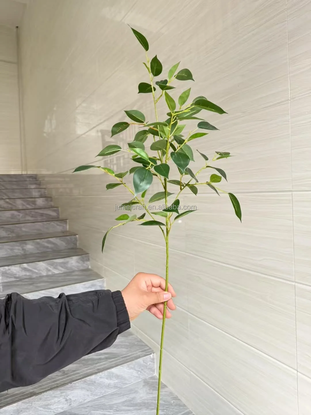 #￥Wholesale Plastic Artificial Banyan Tree Branches 82cm Green White Edge Ficus Leaves Wedding Christmas Indoor Decoration