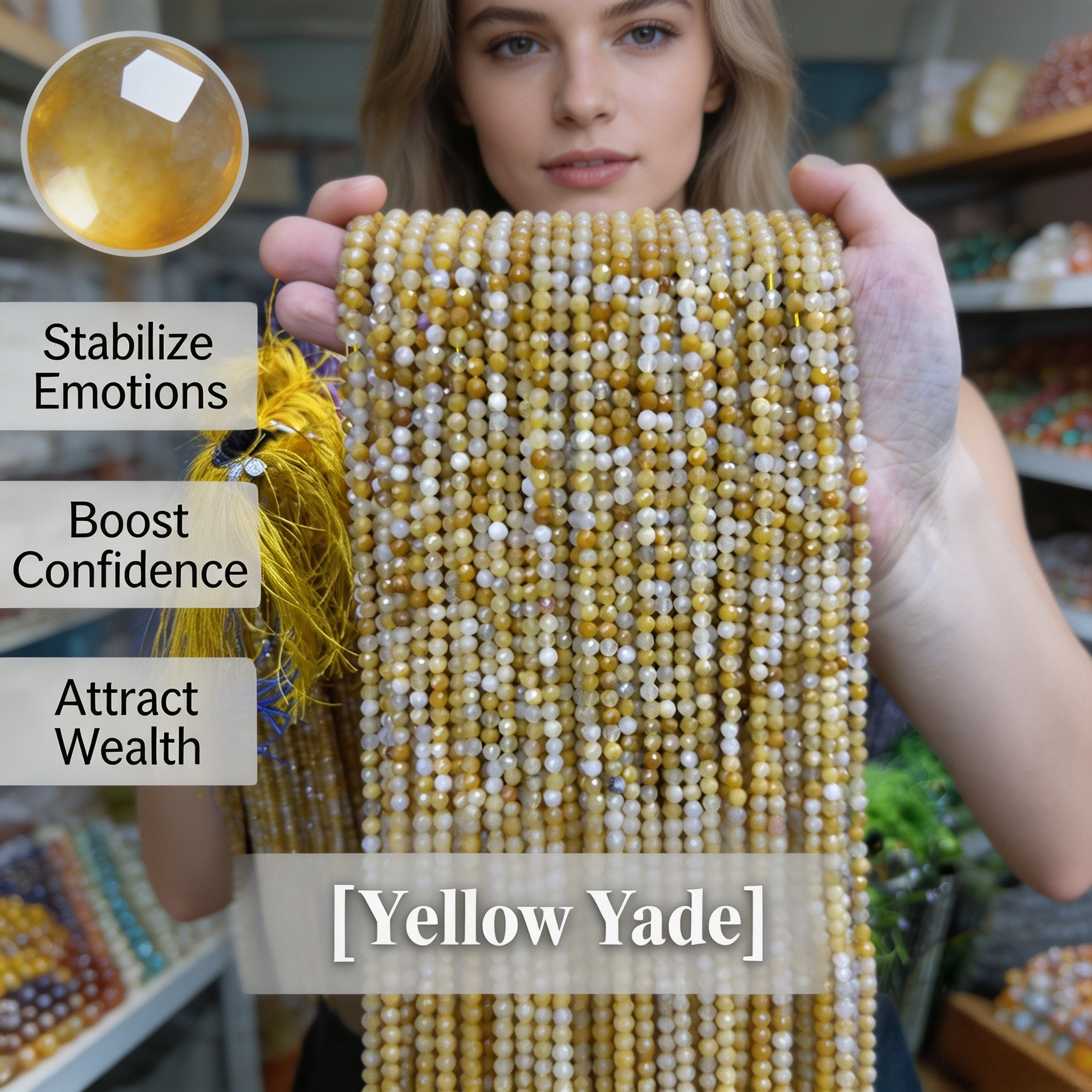Faceted Natural Yellow Jade Beads Small Stone 2 3 4mm Polished Spacer Beads DIY Bracelet Necklace Handcraft Jewelry Accessories