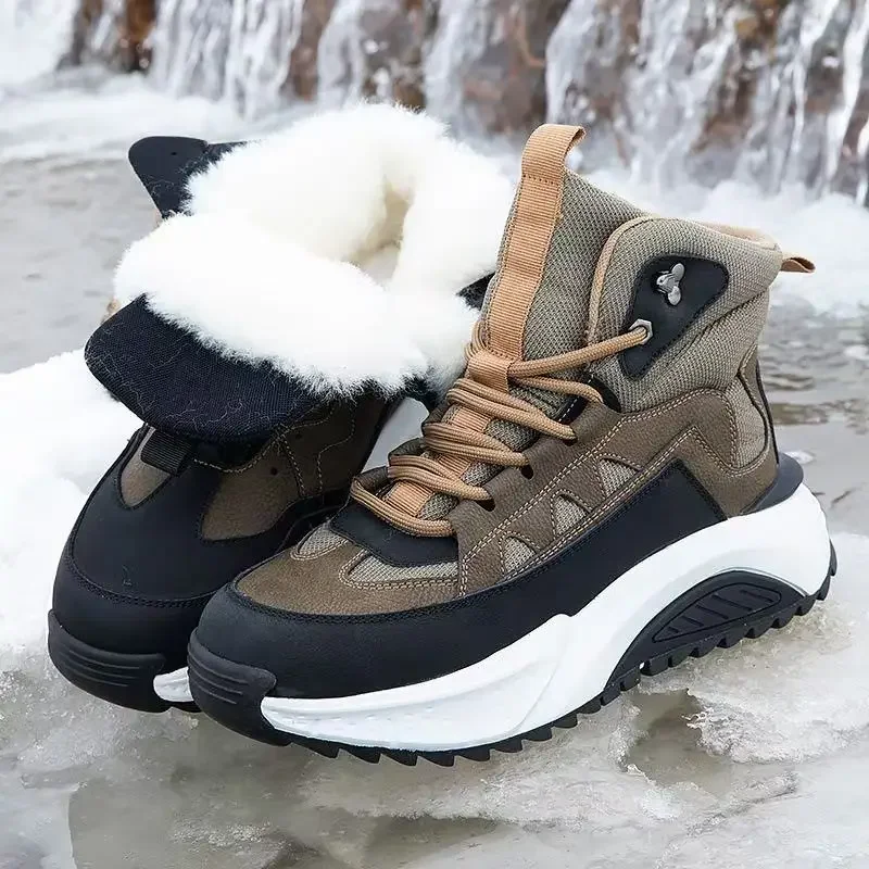

Winter Snow Boots Men's Thickened Fleece Lining for Warmth Short Fleece Lining Men's Outdoor Casual Thick-Sole Cotton Boots