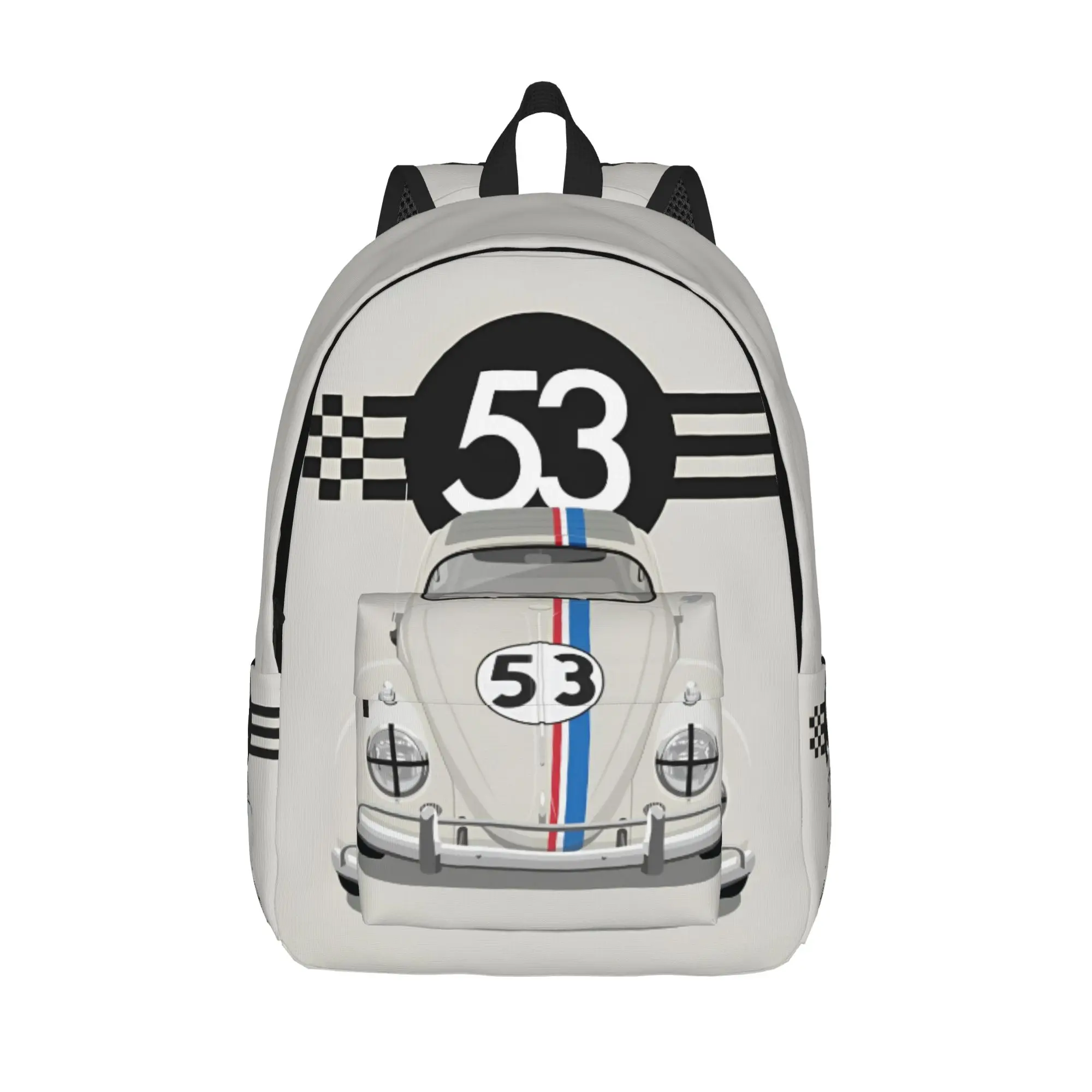 

Herbie Number 53 Classical Backpack Student Hiking Travel Race Car Enthusiasts Stripe Daypack for Men Women Laptop Shoulder Bag