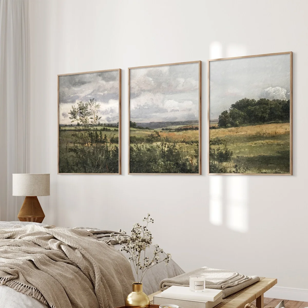3 piezas de arte de pared retro rural sin marco, carteles de lienzo con paisaje del cielo, pinturas rurales, decoración de casa de campo, decoración para el hogar